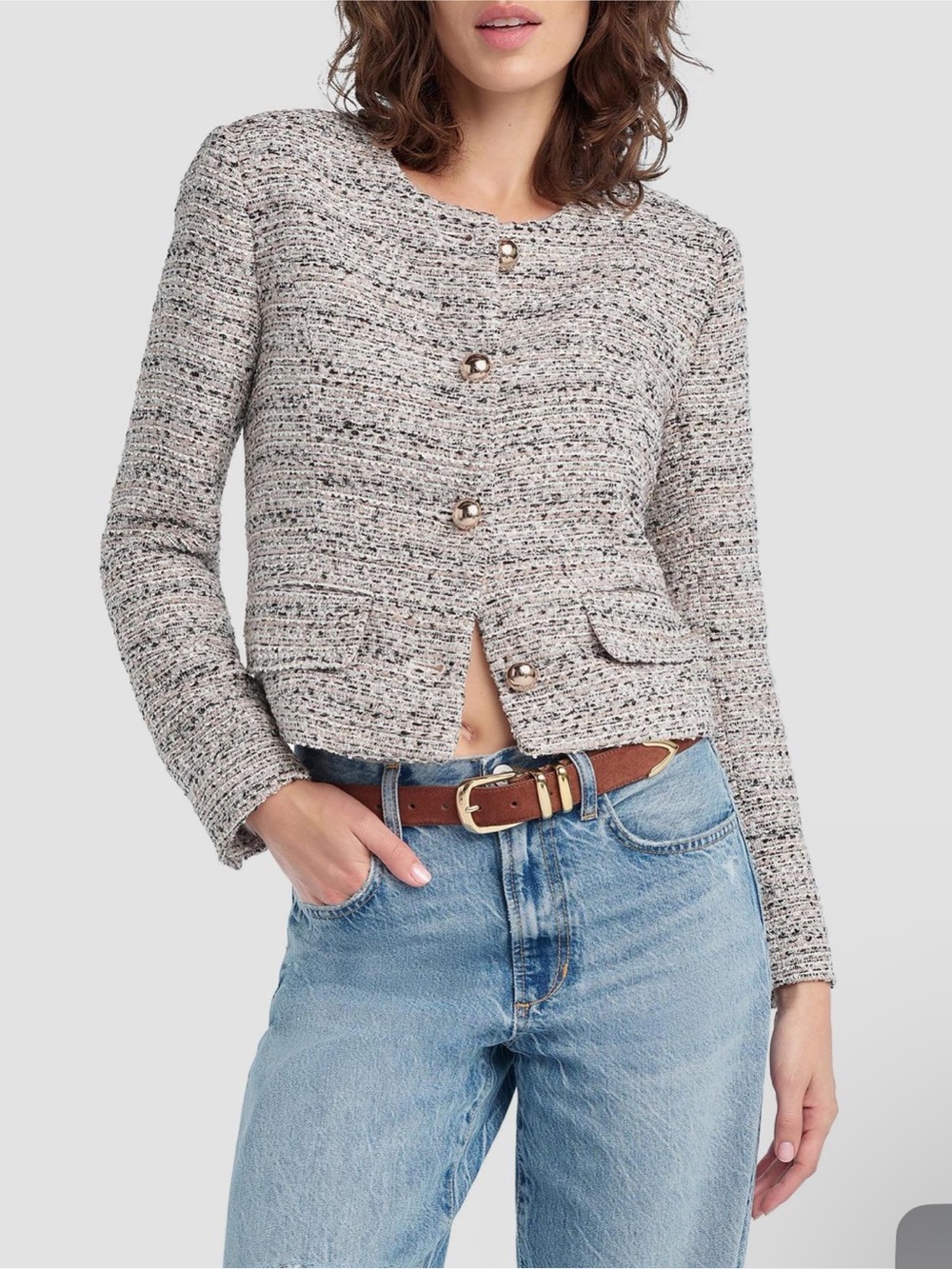 NWT Favorite Daughter Lady Tweed Collarless Jacket with Gold Buttons Small